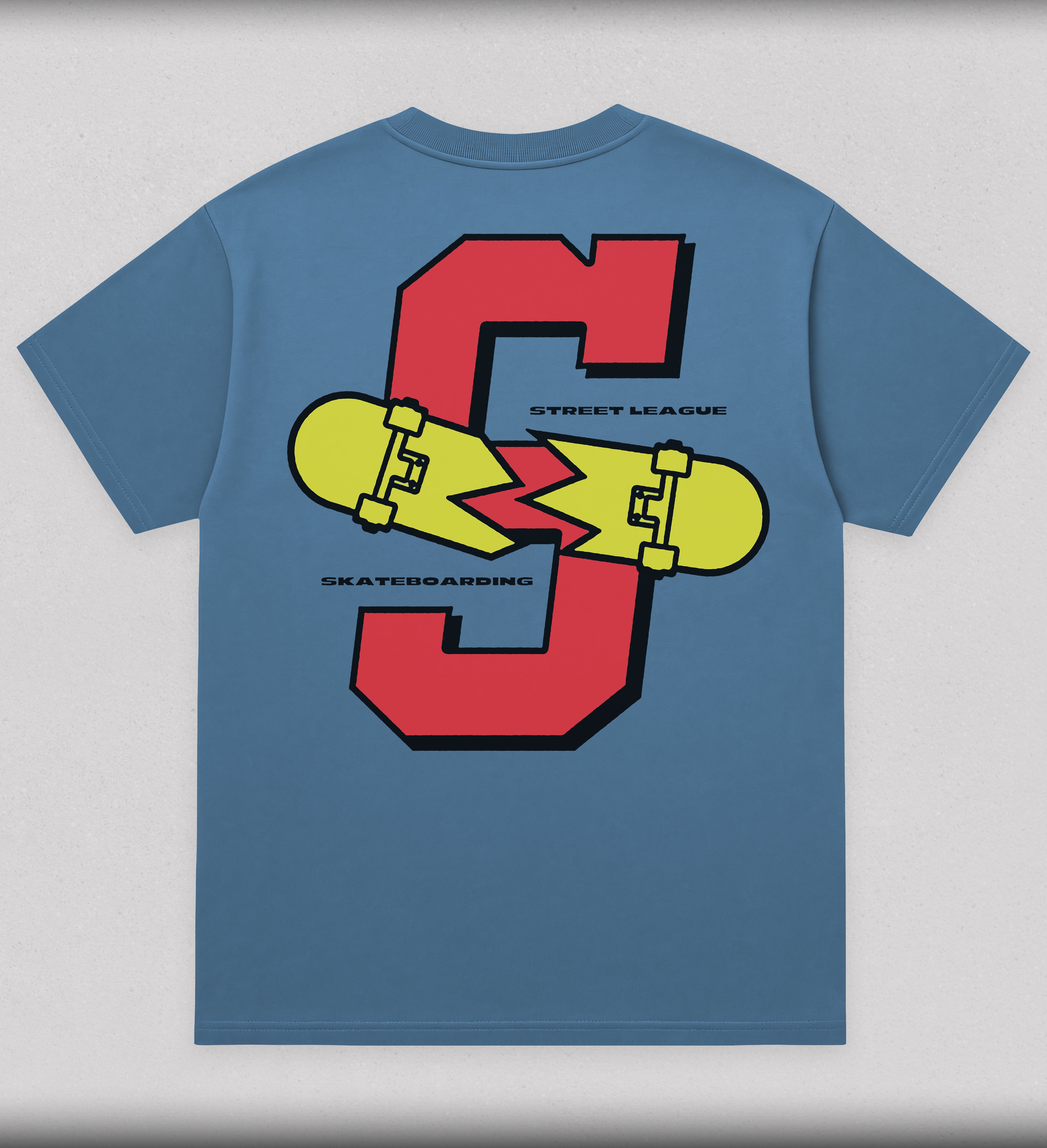 SLS Snapped blue graphic tee broken skateboard - Street League Skateboarding